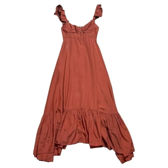 Farm Rio Cinnamon Dark Brown Ruffle Strap Maxi Dress Women’s US XS - Picture 2 of 11